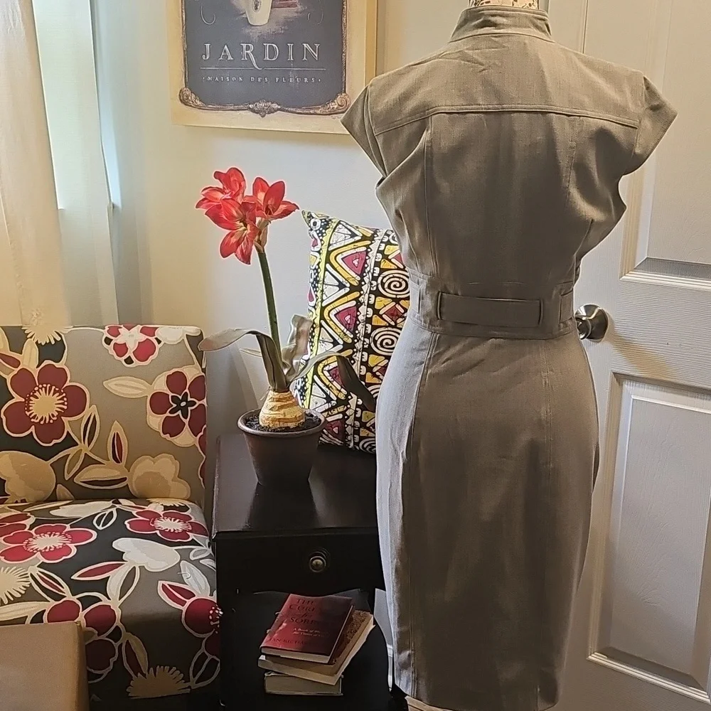 Calvin Klein Claassic Dress, Cap Sleeve, Belted, Gray. Women's, Size 4P - Picture 4 of 13